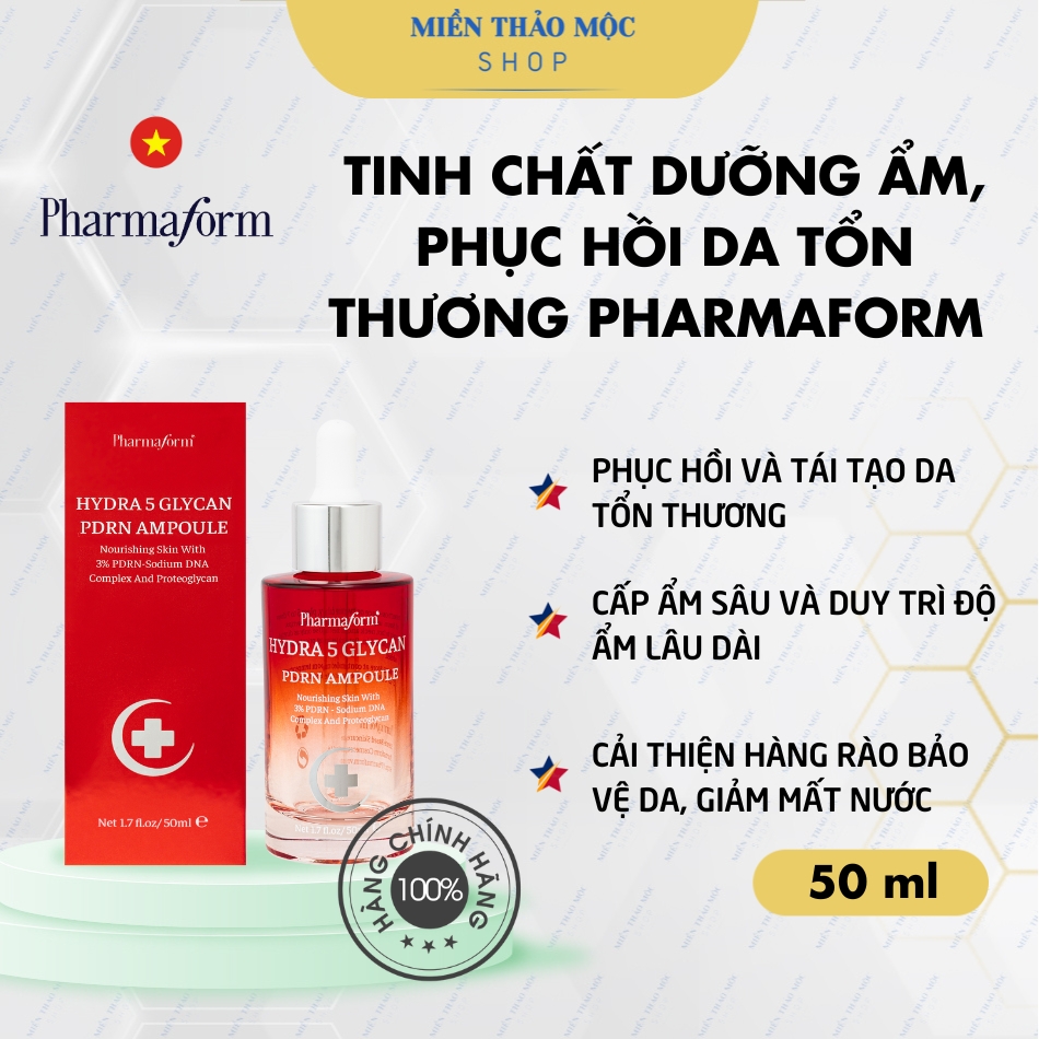 Tinh chất dưỡng ẩm phục hồi da tổn thương Pharmaform Hydra 5 Glycan PDRN Ampoule 50ml